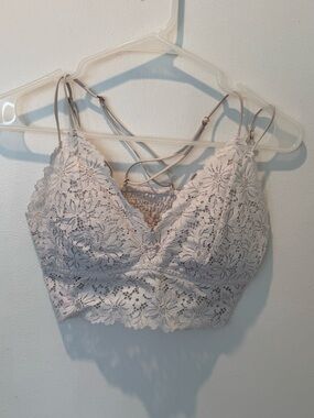 VS Pink White Lace Bralette with Crisscross Back
